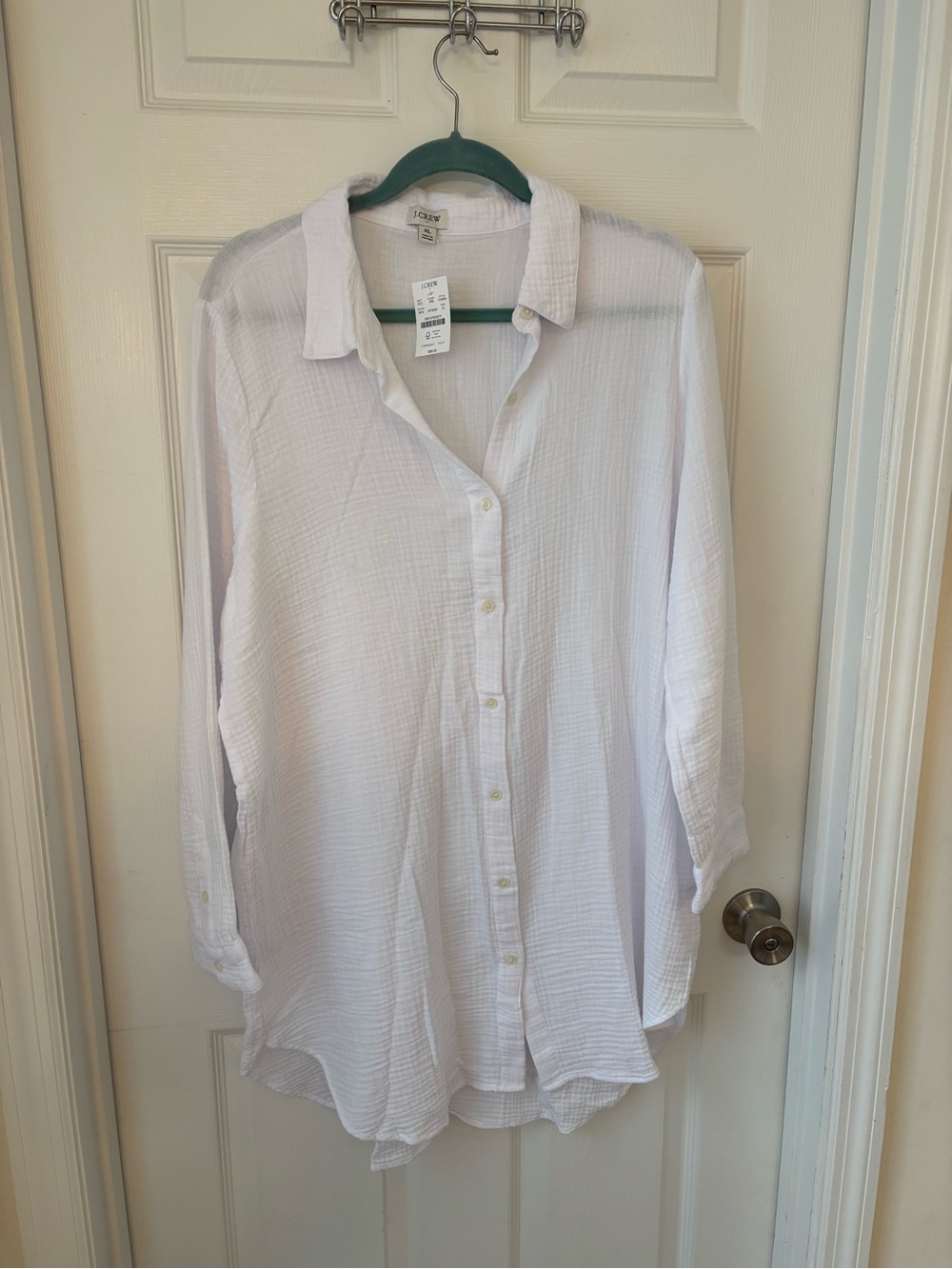 J. Crew White Button-Down Lightweight Gauze Shirt